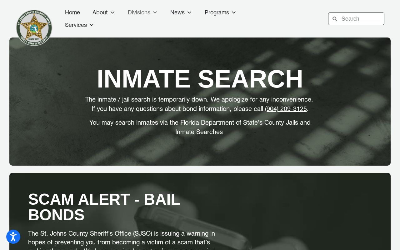 Official St. Johns County jail roster and booking search landing page