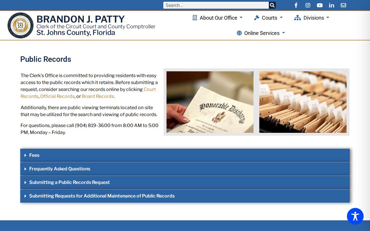 St. Johns County Clerk public records and active warrant confidentiality information