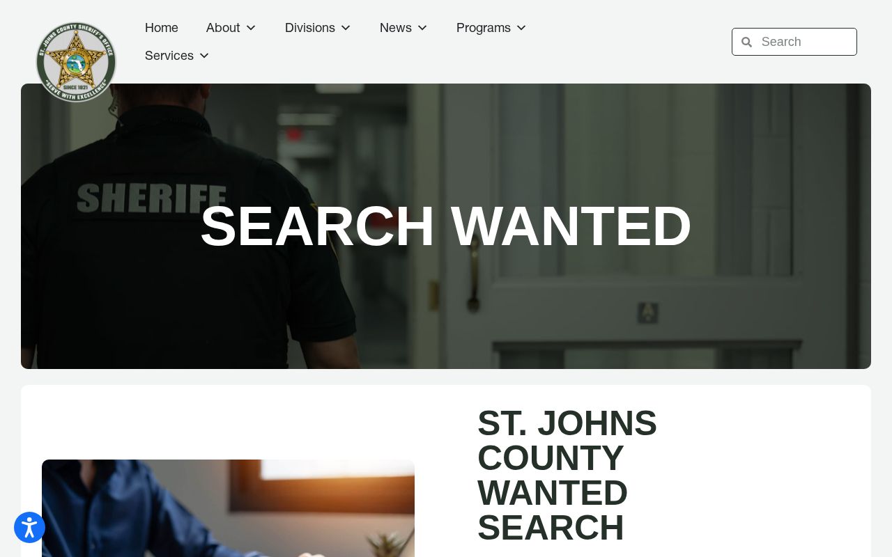 St. Johns County Sheriff wanted search landing page