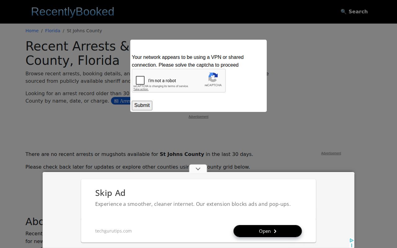 Unofficial St. Johns County recent booking and mugshot page